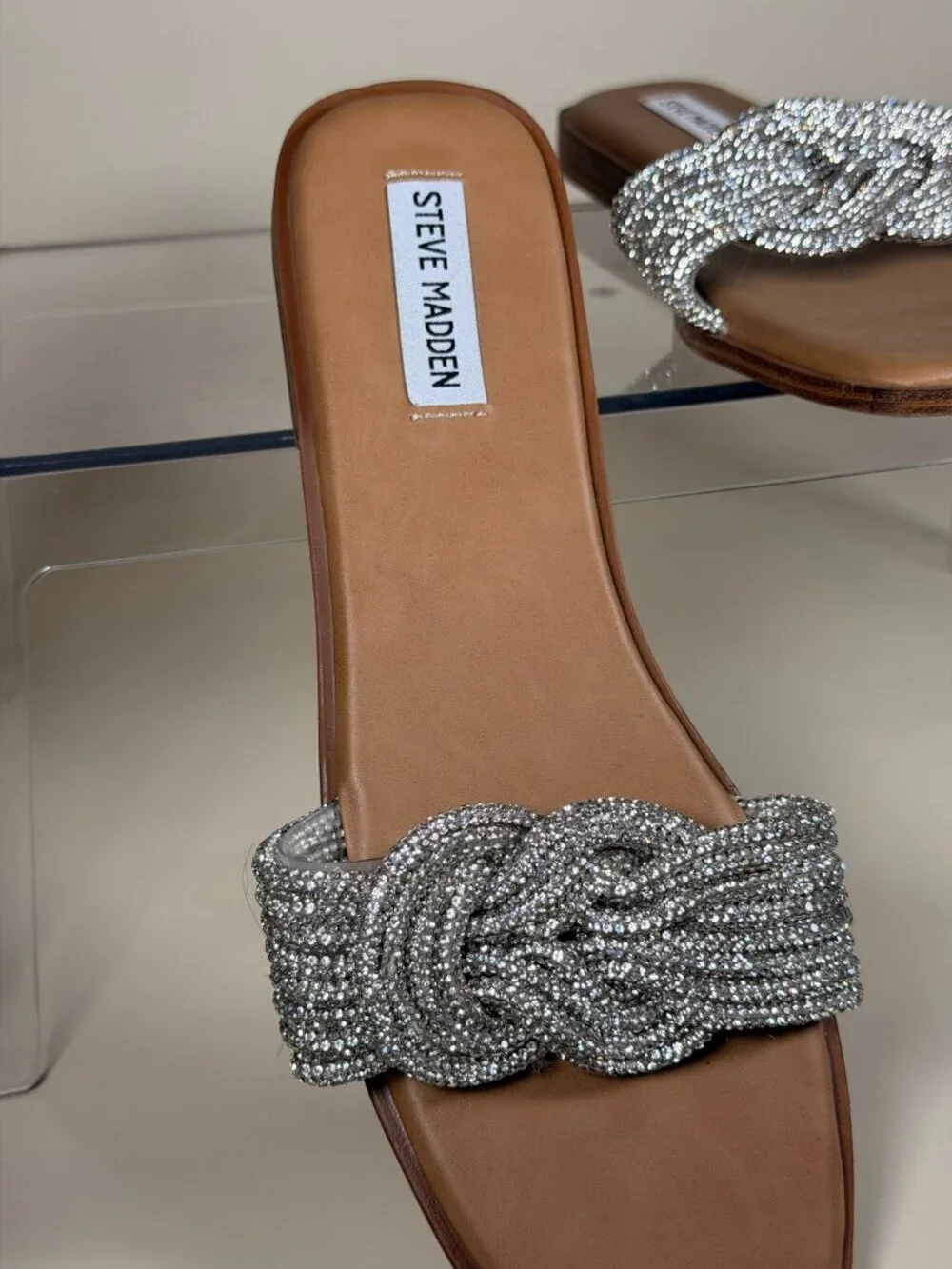 Steve Madden Solar Rhinestone Braided Slide Sandals Sz 10